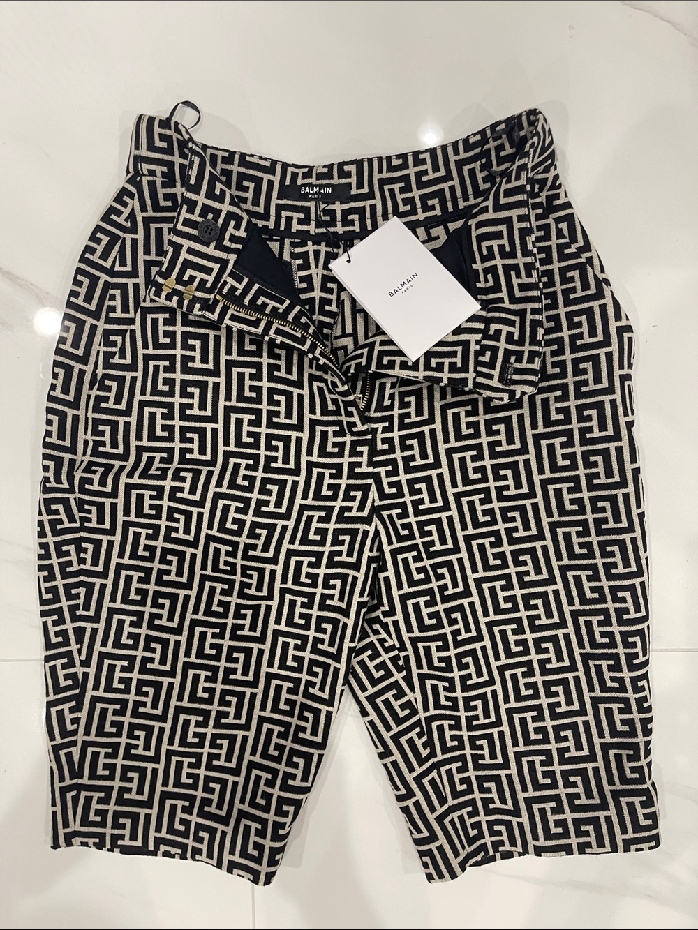 Balmain Black & White Monogram Geometric Chinos - Picture 8 of 17